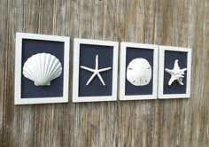 کلبه شیک مجموعه ای از دکور ساحلی ، دیوار هنر ، تزئین دریایی ، دکور ساحلی ، دیوار ساحلی هنر ، کودکستان ساحل ، هنر ساحلی ، آبی و سفید سرمه ای
