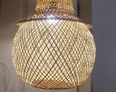 چراغ آویز بامبو چراغ آویز لامپ بامبو |  اتسی