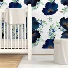 کاغذ دیواری آبی گل زمینه های بلوبری توسط Shopcabin Navy |  اتسی