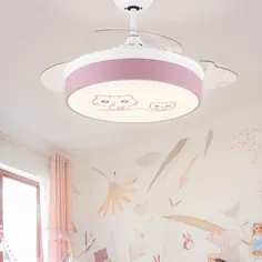 چراغ پنکه سقفی آلومینیومی دایره ای سبک ماکارونی LED چراغ آبی / صورتی نیمه براق برای کودکان فن های سقفی اتاق با چراغ