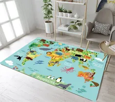18.96 USD 45٪ تخفیف | LB Cartoon Animals Map World فرشهای منطقه ای بدون لغزش برای زندگی در خانه بزرگ فرش برای کودکان و نوجوانان اتاق خواب کوسن آشپزخانه | تشک حمام |  - AliExpress
