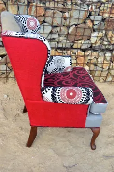 صندلی وینگ بک با پارچه قرمز و گونی دانه فرانسوی Vintage // صندلی بازویی // صندلی تاکیدی روکش دار // صندلی به سبک فرانسوی //