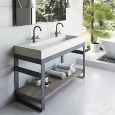 بتن Trueform 60 "Outland Vanity with Concrete Ramp Sink Sink سینک: غروب ، شیر آب: 1 سوراخ ، پایان سخت افزار: روغن مفرغ