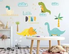کودکان و نوجوانان دیوار برگردان Dino Land دایناسورها عکس برگردان دیواری برچسب دیواری مجموعه بزرگ - Nursery Kids Playroom Vinyl Wall Decal Sticker Baby Baby Art