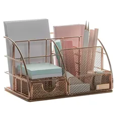 Rosework Rose Gold Desk Organizer for Women، All in One Desktop Organizer with Holder Pen، Holder Pencil and Organizer Paper، Organizer Office for Home Office and Accessories Desk
