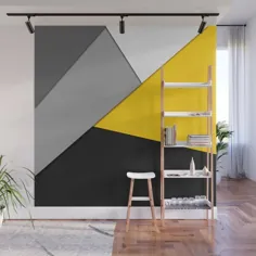 نقاشی دیواری دیواری هندسی زرد و سیاه ساده مدرن توسط Blackstrawberry - 8 'X 8'