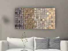 Holz-Mosaik-Wand-Dekor ، Textur Holz Wandkunst ، 3D-Wandbehang ، Holz Sound Diffusor ، rustikale Holz-Panel-Wand-Dekor
