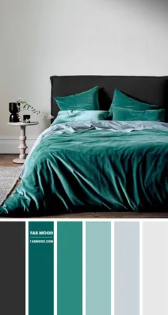 طرح رنگ سبز زغالی و تیل برای اتاق خواب پودری