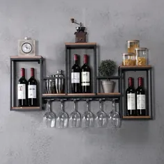 Europäischem Kreativregal Stil Metall + Holz Weinflaschenhalter Fünf Gitter Lagerregal Wandregal Nachbildungregal Weinregal maximale Belastbarkeit 30 کیلوگرم برای رستوران ها ، کافه ها ، هتل ها ، هتل ها ، استراحتگاه ها