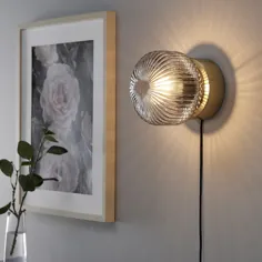 SOLKLINT لامپ دیواری با لامپ LED ، برنج / شیشه شفاف خاکستری - IKEA