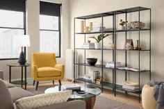 قفسه های کتاب باریک در فولاد طبیعی - قفسه های کتابخانه مدرن و قفسه بندی - اتاق و میز مبلمان مدرن و داخلی - اتاق و تخته