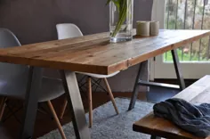 میز ناهار خوری صنعتی چوب اصلاح شده روی پایه های فولادی Rustic |  اتسی