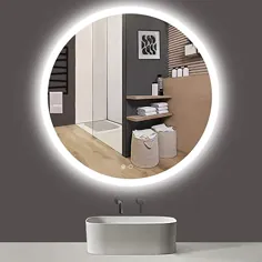 آینه گرد Keonjinn آینه 32 اینچ حمام Vanity Mirror ضد مه دایره دیواری آینه آینه آرایشی قابل تنظیم با چراغ