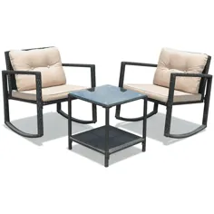 مجموعه Gymax از 3 صندلی گهواره ای Rattan مبل راحتی بالش باغ مبلمان پاسیو - Walmart.com