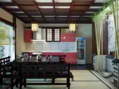 فضای غذاخوری آشپزخانه با الهام از رنگ سیاه و سفید ژاپنی |  ایده های طراحی داخلی