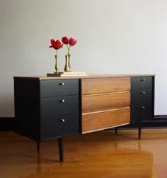 SOLDBlack and Wood Mid Century Dresser Modern // Vintage MCM |  اتسی