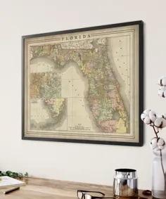 1897 نقشه فلوریدا چاپ نقشه پرنعمت نقشه هنر عتیقه قدیمی |  اتسی
