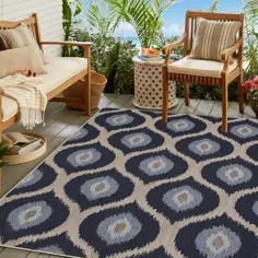 تابلو فرش Madina Isle Medallion Outdoor Area فرش ، آبی ، 6'x9 "- Walmart.com