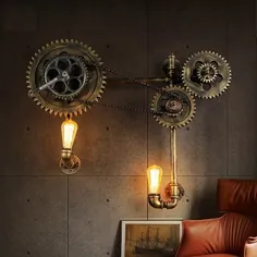 622.3 ایالات متحده 30٪ تخفیف | Loft Style Water Water Pipe Lamp Edison Wall Sconce Wooden Wooden Gear Light Lighting Home for Home Indoor Vintage Lighting Industrial | لامپ دیواری | لوله آب Woodon Woodiron - AliExpress