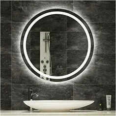 آینه دیواری گرد برای آینه حمام آینه دایره ای بزرگ LED 24 اینچ 60 × 60 سانتی متر آینه مدرن غرور گرد با ضد مه و عملکرد قابل تنظیم (بدون پلاگین)