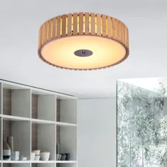 Bamboo Drum Shade Flush Mount Light سبک مدرن 15 "/ 19" W چراغ سقفی بژ LED برای اتاق نشیمن نزدیک چراغ های سقفی