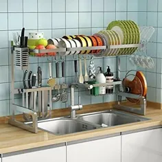(eBay) قفسه خشک کن ظرف ظرفشویی - نقره خشک کن بزرگ ظرف 2 درجه ای قابل تنظیم