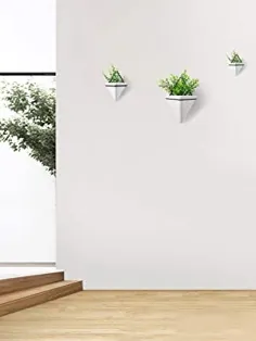کاشت دیواری مثلثی 4 اینچ T4U ، مجموعه ای از 4 گلدان حلق آویز و گلدان هندسی تزئینی ظرف گیاهان هوا برای دکوراسیون منزل و دفتر هدیه عروسی تولد (کوچک ، سفید)