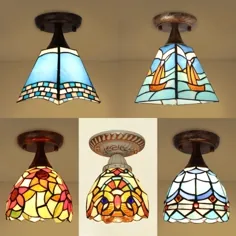 1 چراغ سقفی سبک سبک تیفانی شیشه ای رنگی برای راهرو اتاق نشیمن