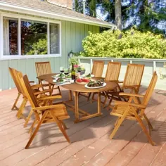 Outsunny 9 قطعه قطره برگ بیضی چوبی برگ میز ناهار خوری در فضای باز با 8 صندلی دراز کشیده و دهانه Umbrella-84B-323 - انبار خانه