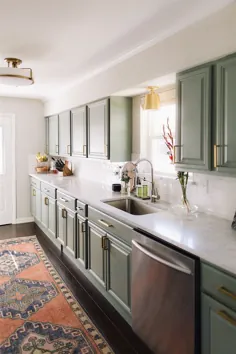 تازه سازی اتاق: کابینت های آشپزخانه رنگ سبز خاکستری