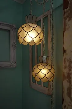 چراغ لامپ SINGLE Capiz Shell Swag / نورپردازی خانه ساحلی هیپی / دکوراسیون دهه 70 Boho