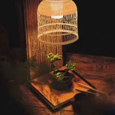 چراغ آویز قفسه پرنده آباژور چوبی حصیری بامبو توسط Artisan Living