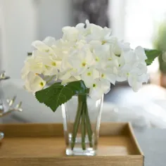 9 "TALL Hydrangeas Mix در گلدان شیشه ای ، سفید - یک سایز (یک سایز - سفید)