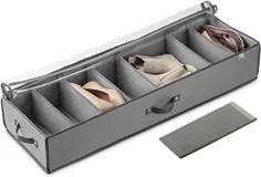 سازمان دهنده ذخیره سازی کفش زیر تخت (8 جفت) زیر تخت کفش ، جای شکاف قابل تنظیم برای چکمه ، پتو لباس / ظروف نگهدارنده کفش زیر کفش با دستگیره (خاکستری)