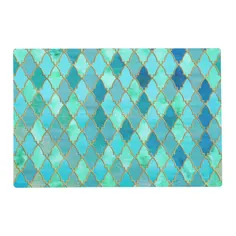 Aqua Teal Mint Gold Oriental Moroccan Tile Placemat