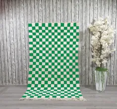 سبز شطرنجی فرش بربری مراکشی فرش دستباف منطقه دستبافت سفید شطرنجی Beni Ourain Azilal فرش دستباف پشم سفارشی