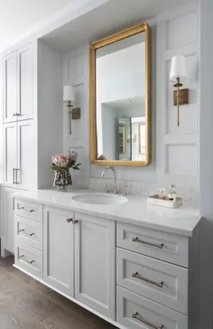 آینه برگ طلایی با روکابینتی خاکستری - انتقالی - حمام