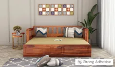 تخت تختخواب شو مبل راحتی Riota با فضای ذخیره سازی (اندازه ملکه ، پایان عسل) را بصورت آنلاین در هند - خیابان چوبی خریداری کنید