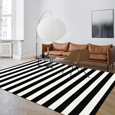 فرش راه راه سیاه و سفید ، 59 "x 94.5" فرش داخلی پاسیو در فضای داخلی فرش دستباف خانگی ، فرش پنبه ای فرش راه راه قابل شستشو در ماشین برای اتاق نشیمن / راه ورود / لباسشویی