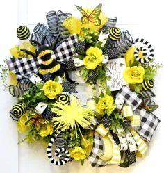 تاج گل زنبور عسل اکلیل تابستانی برای درب جلو درب جلو بهار |  اتسی