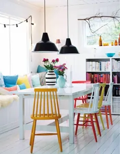 15 اتاق ناهار خوری با صندلی های رنگارنگ و درخشان
