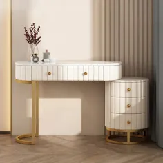 میز آراشی روتختی قابل ارتقا مدرن و سفید با 5 کشوی طلایی