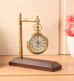 ساعت های رومیزی - ساعت مچی برنجی لنگر طلا با ساعت ایستاده چوبی توسط Exim Decor - Pepperfry