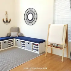 IKEA Kallax Hack: نیمکت های ذخیره سازی برای اتاق بازی |  ساده کردن زندگی مادر