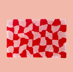 فرش 2'x3 '، 4'x6' یا 5'x7 '- موکت قرمز شطرنجی موج دار - فرش دستباف - پارچه پشتیبان اولیه - دست ساز - تافتینگ - فرش کوچک - فرش بزرگ
