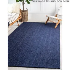 خرید فرشهای بافته شده Soft Navy Blue 5 X 7 برای اتاق نشیمن در فروش ، جوت طبیعی دست بافته داخلی