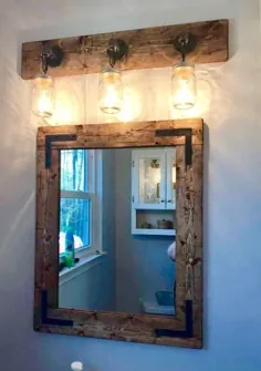 ست حمام - آینه RUSTIC DISTRESSED + چراغ روشنایی ، حمام خانه دار ، چراغ شیشه میسون ، مجموعه روستایی ، دکوراسیون حمام ، آینه خانه مزرعه