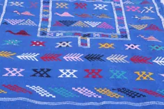 فرش آبی مراکشی 3 FT X 4.8 FT فرش برنج پرنعمت پشم |  اتسی