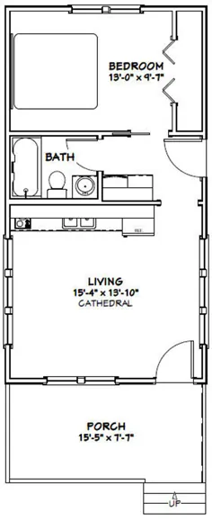 16x30 Tiny House - 1 اتاق خواب 1 حمام - 480 فوت مربع - PDF Floor Plan - بارگیری فوری - مدل 4B