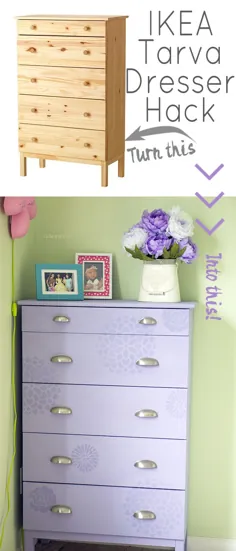 استنسیل گل دختر کوچک DIY - Makeover Dresser IKEA Tarva